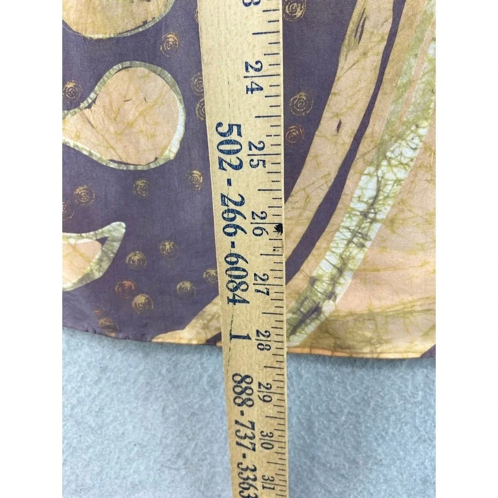 VTG M. Price Silk‎ Scarf Women OS Purple Gold Abstract Batik Hand Painted Hemmed